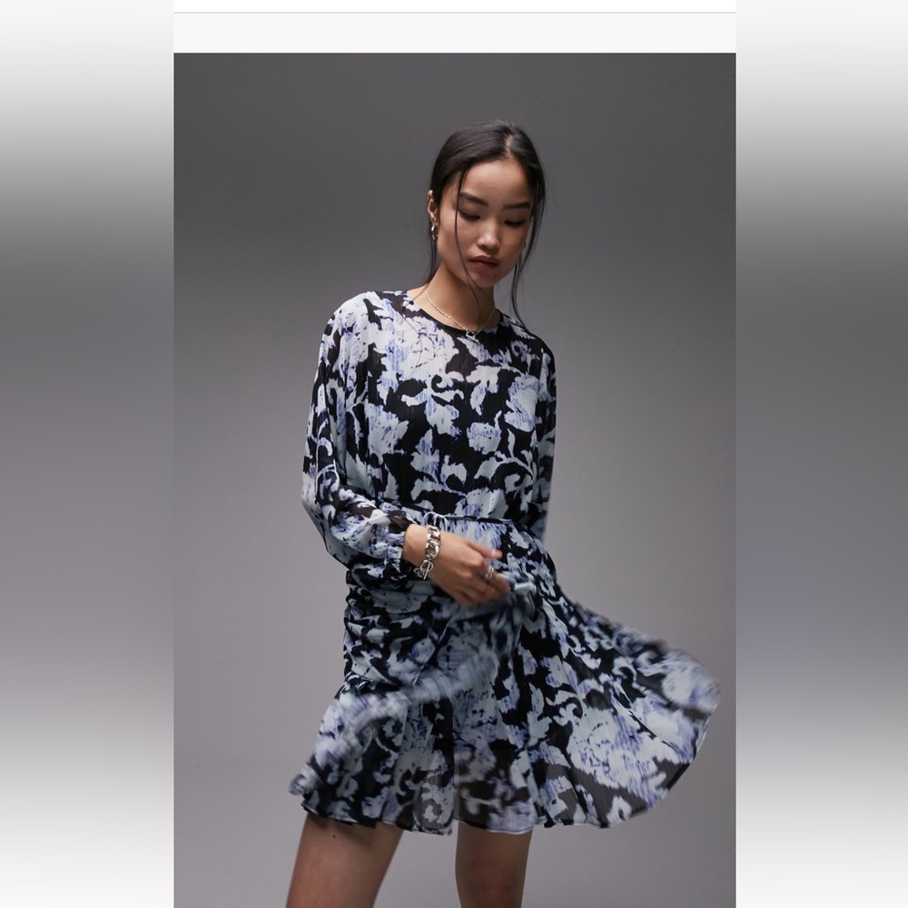 Topshop Floral Long Sleeve Mini Dress